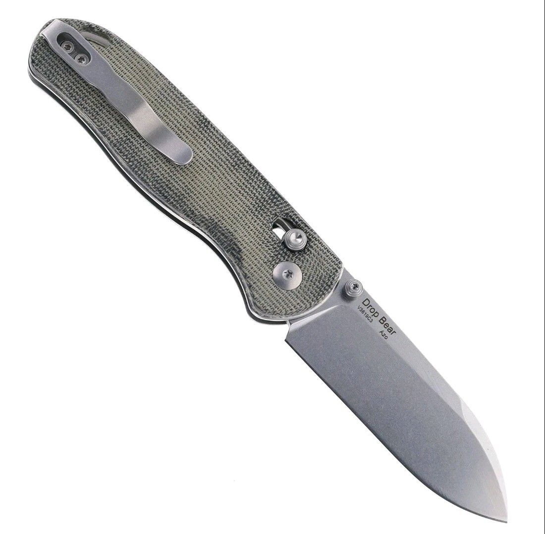 Kizer Drop Bear Folding Knife Gray Micarta Handle 154CM Plain Edge V3619C3