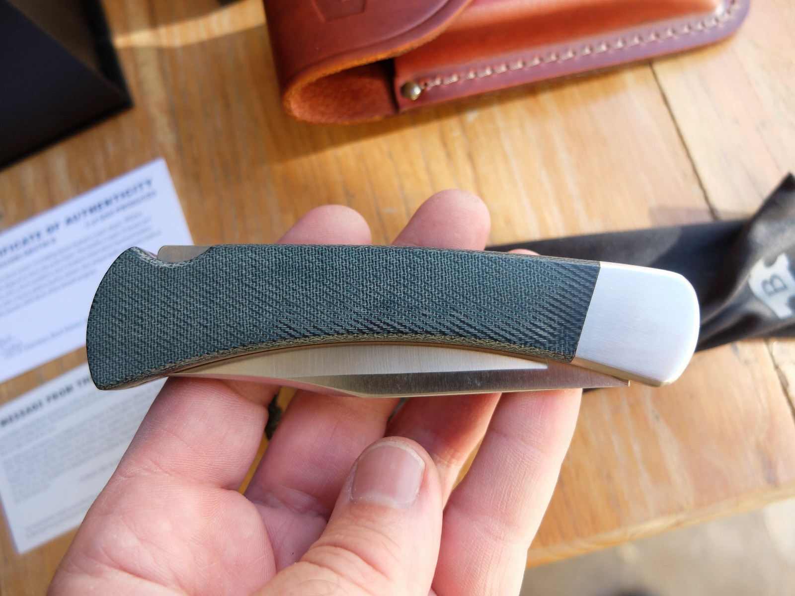 Buck 110 Bos Magnacut blade blue denim micarta folding hunter knife w COA BOTM