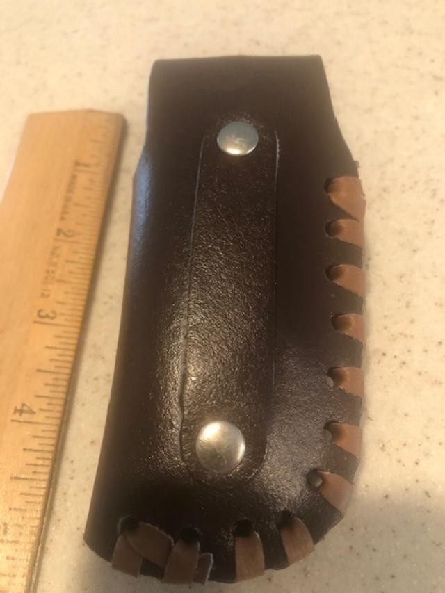 1907 STAUER DAMASCUS KNIFE – STATE OF OKLAHOMA SEAL ON SHEATH 2.25″ BLADE