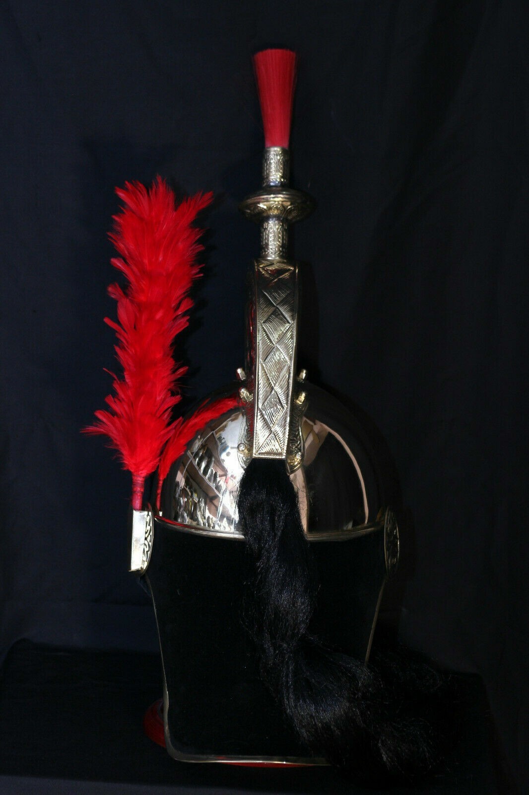 Brass French Cuirassier Officer’s Helmet Napoleon Style Helmet w Stand