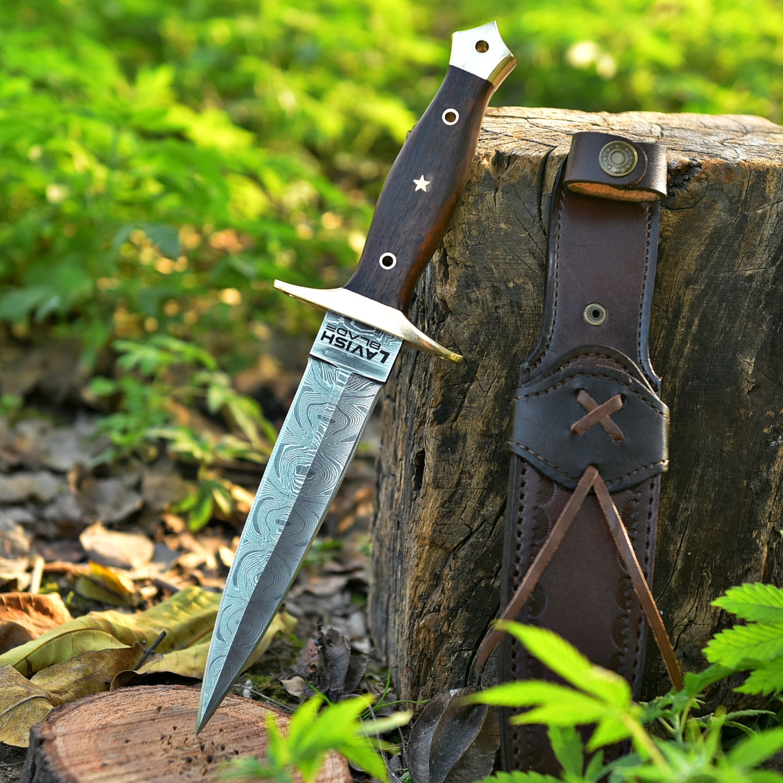 Handmade Damascus Dagger Athame Knife Wood Handle with sheath Christmas Gift