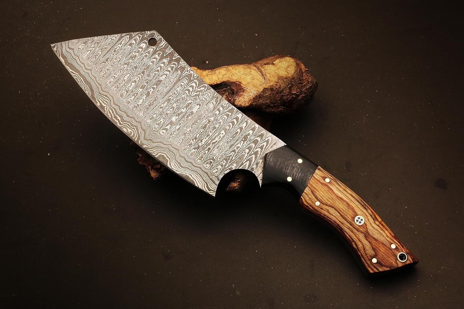 CUSTOM HANDMADE FORGED DAMASCUS STEEL CLEAVER MEAT CHOPPER BUTCHER KNIFE SHEATH.