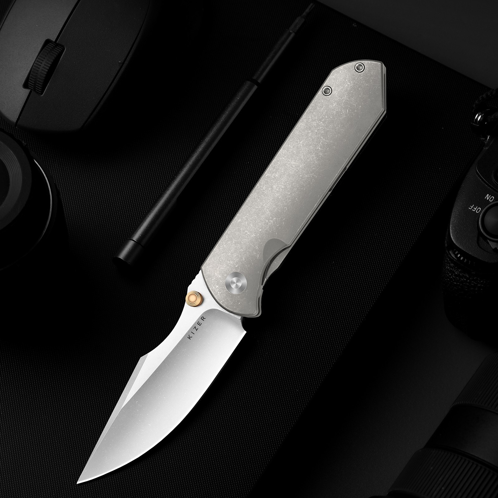Kizer Harpoon Fold Folding Pocket Knife Elmax Blade Titanium Handle Ki4784A1