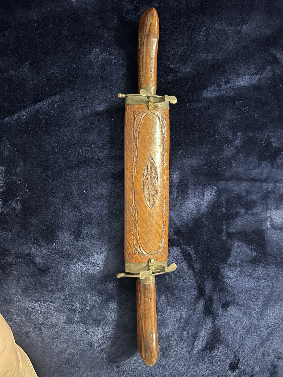 Antique Vintage Brass & Hand Carved Wood Sheath Carving Knife and Fork Set India