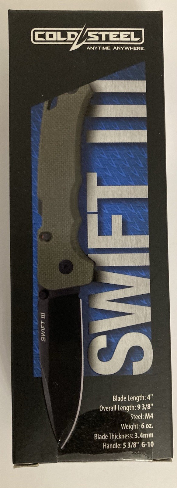 NIB New Cold Steel Swift III Folding Knife 4″ CPM-M4 Steel Blade G10 Handle