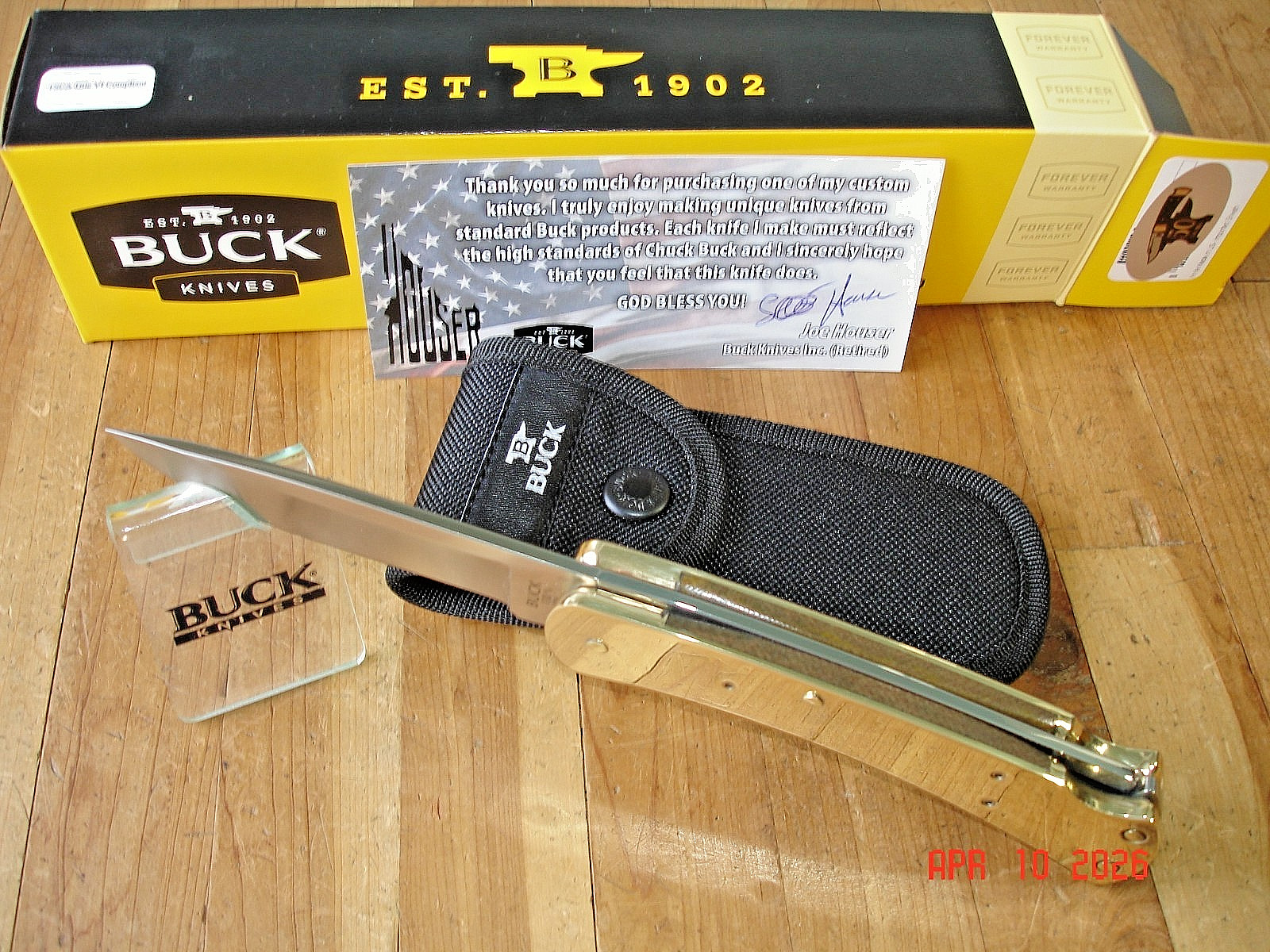 JOE HOUSER CUSTOM BUCK KNIFE 110 HUNTER BRASS INSIDE OUT DP 2024 BOS S30V BLADE