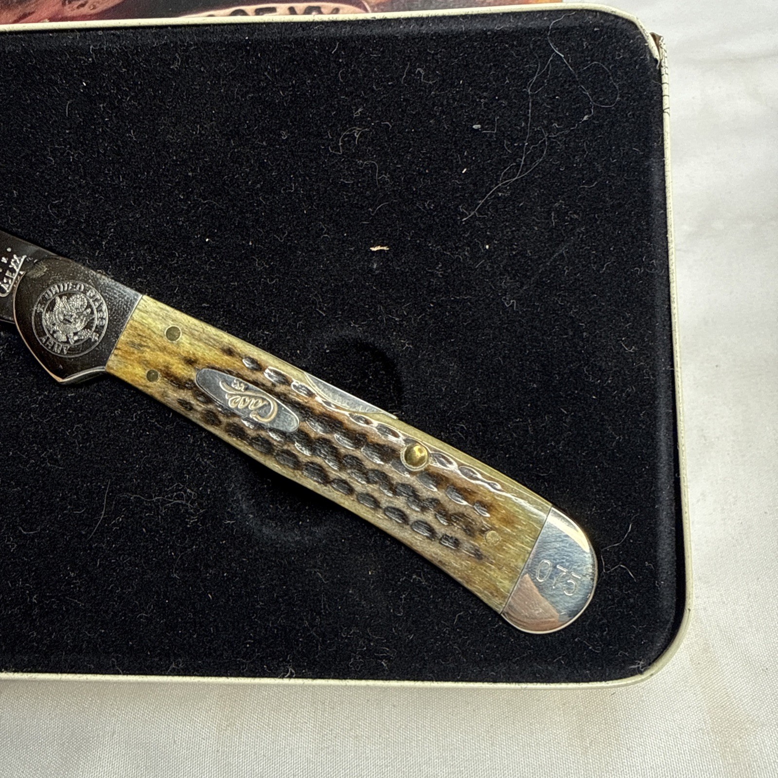 Case-XX 61549l ss United States Army Stag Numbered #75 Copperlock Knife