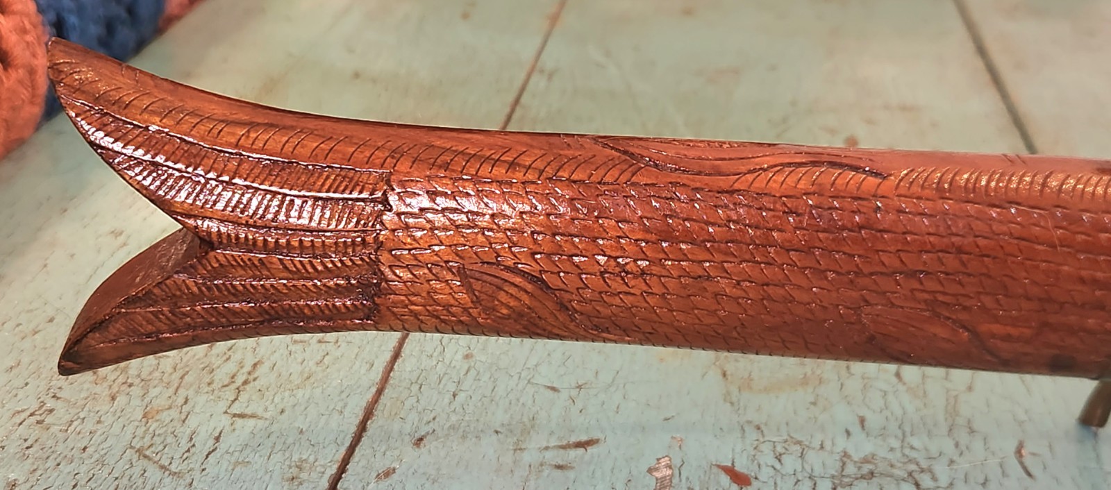 Carved Fish Knife Wood and Brass Vintage India