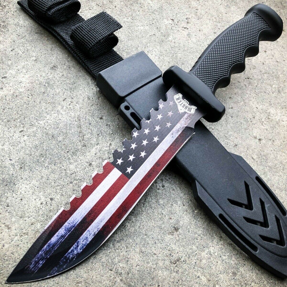 12.5 Military Tactical USA AMERICAN FLAG Fixed Blade Bowie Knife w/ Sheath NEW