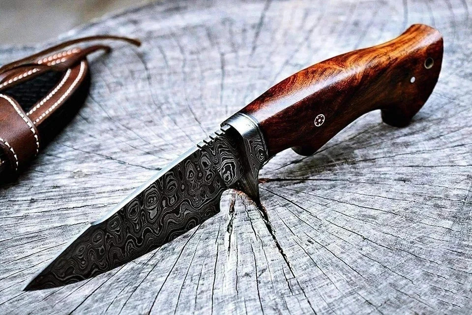 Handmade Bowie Hunting Knife Rosewood Handle – Fixed Blade With Leather Sheath