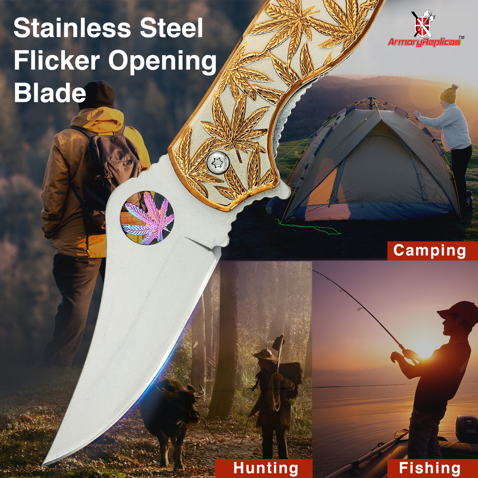 New Assisted Opening pocket knife Hunting survival Stainless Steel blade