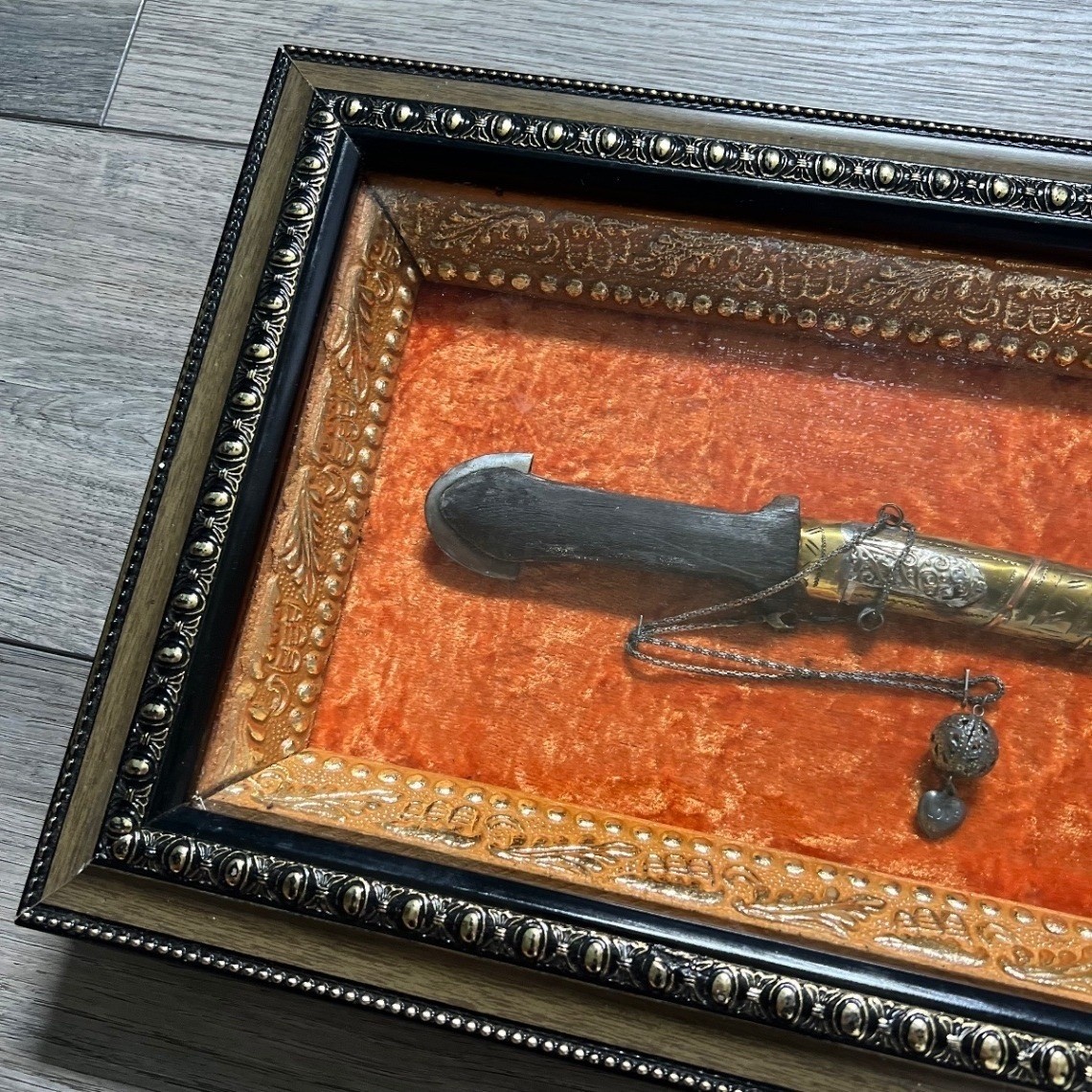Jambiya Persian Style Decorative Dagger Framed Shadowbox Ornate Brass Sheath