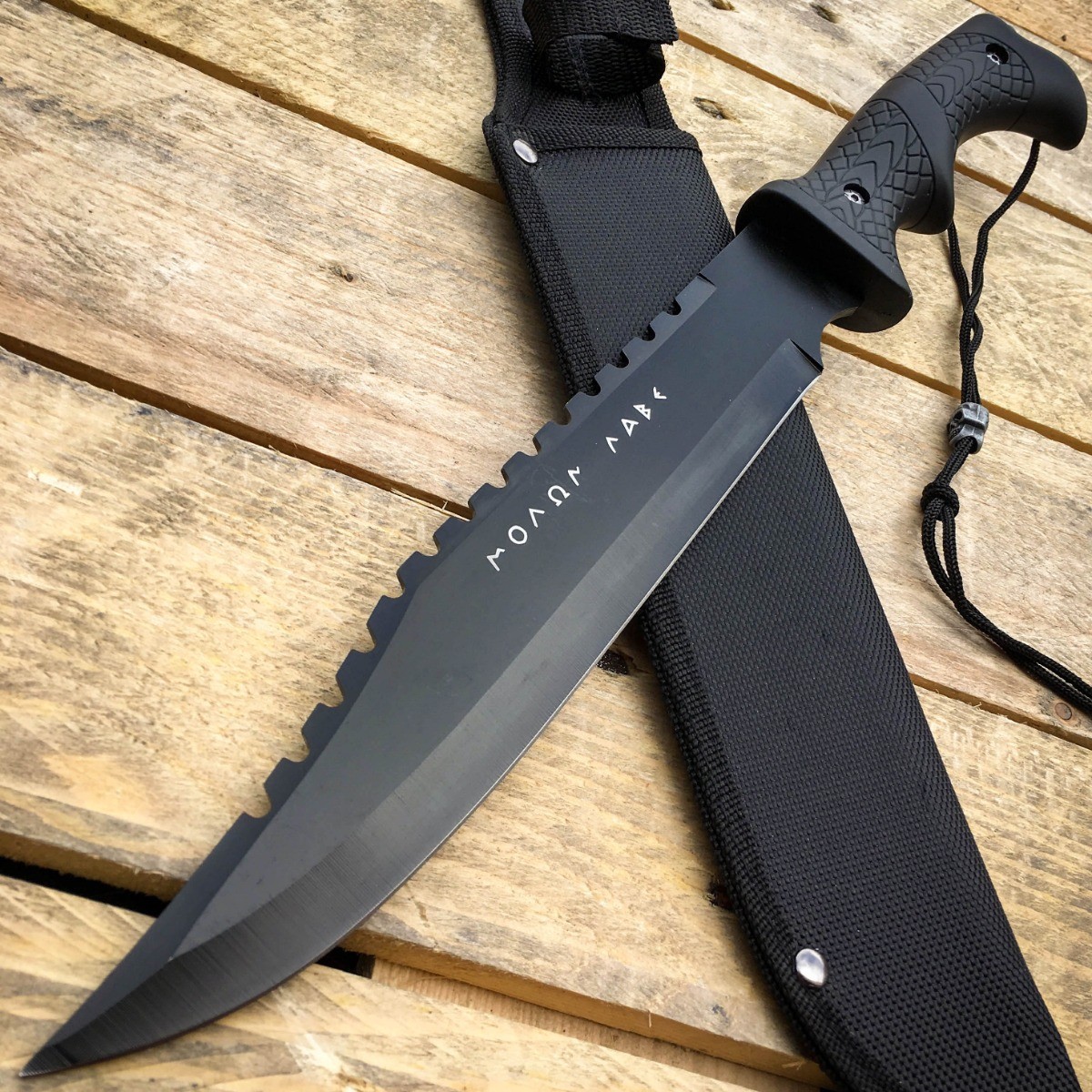 Greek Warrior Hunting Camping Fixed Blade Survival Bowie Tactical Knife + Sheath