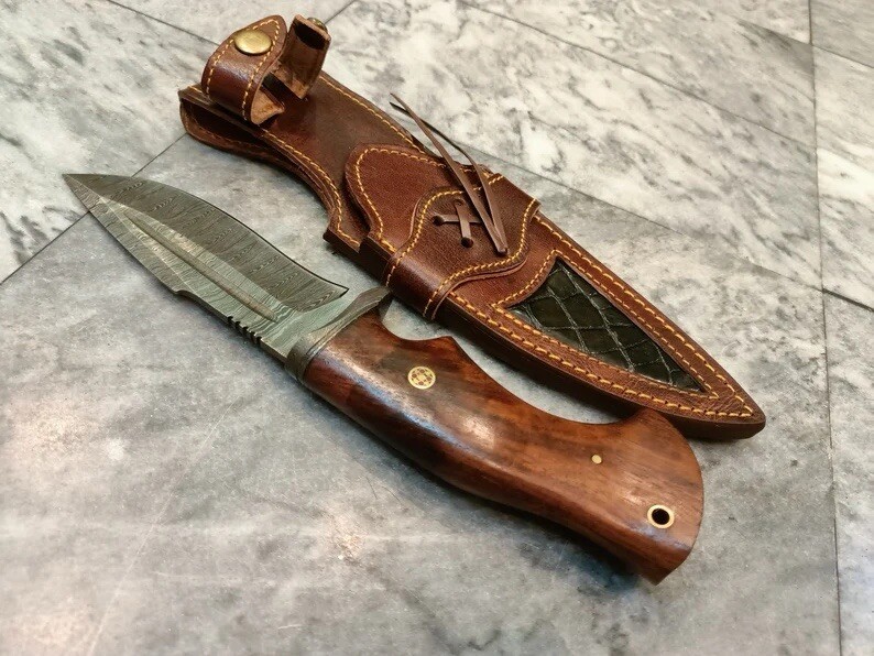 10” Handmade Forged Damascus Steel Fixed Blade Hunting Tom Brown Tracker Knife