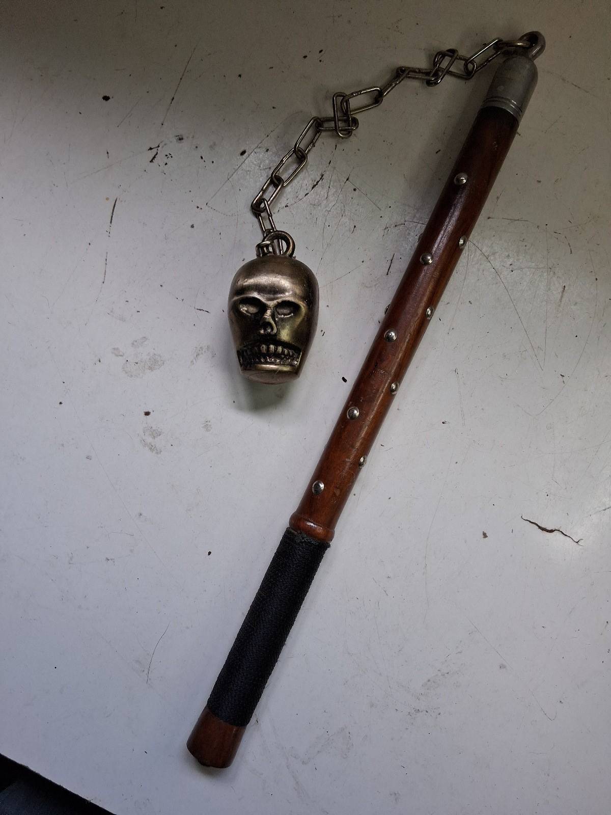 Medieval Style Decorative Dual Skull Face Flail Mace. 21″ Long