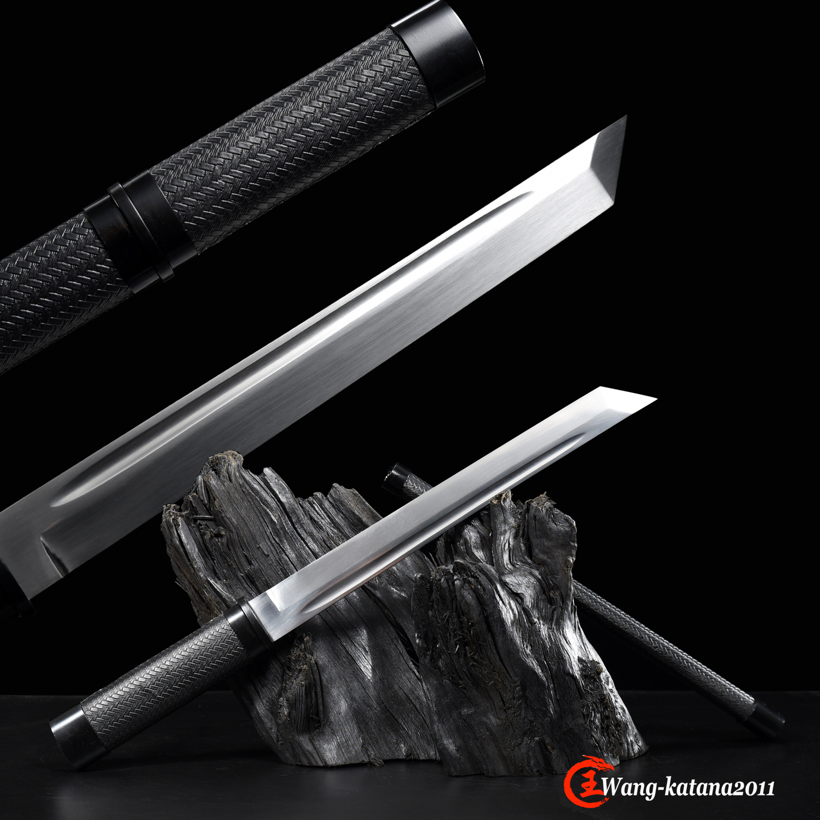 18»Tanto 9260 Steel Mini Katana Self-defence Japanese Samurai Black Short Sword