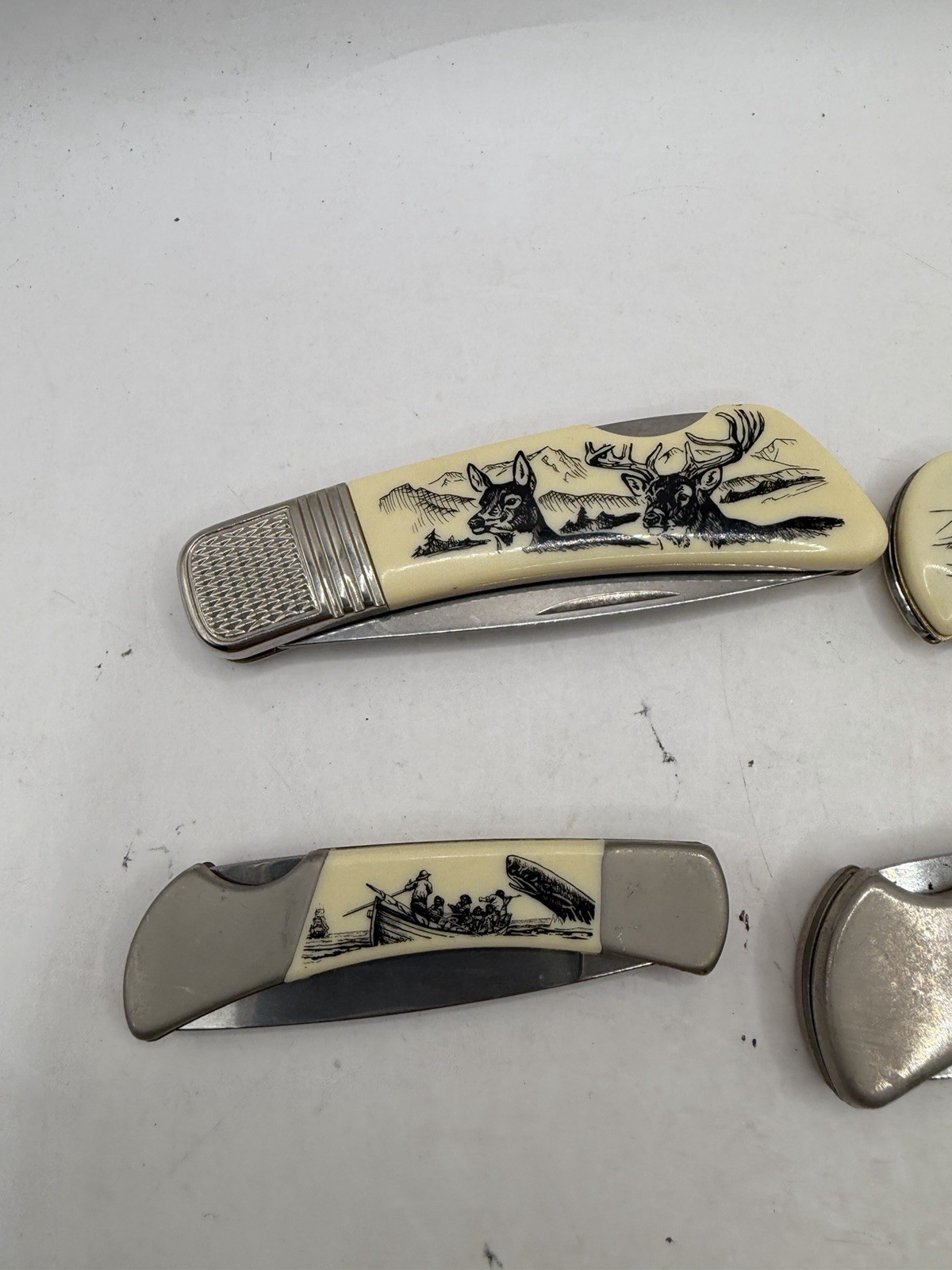 Sabre SCRIMSHAW Folding Knife «Outdoor Collection» Stainless China Lot of 4