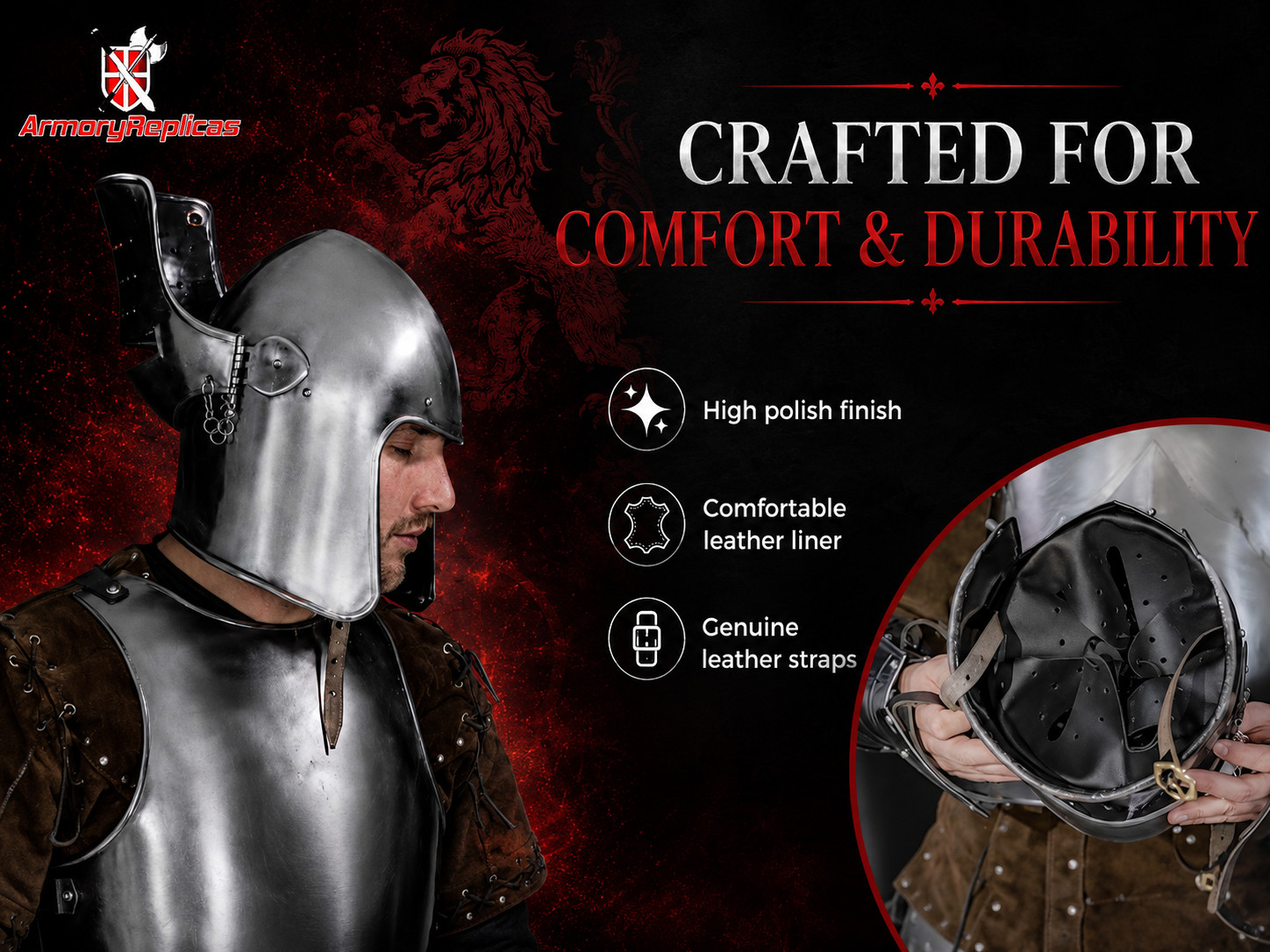 MEDIEVAL RENAISSANCE DETACHABLE VISOR BARBUTE 18 GUAGE FUNCTIONAL HELMET ARMOR