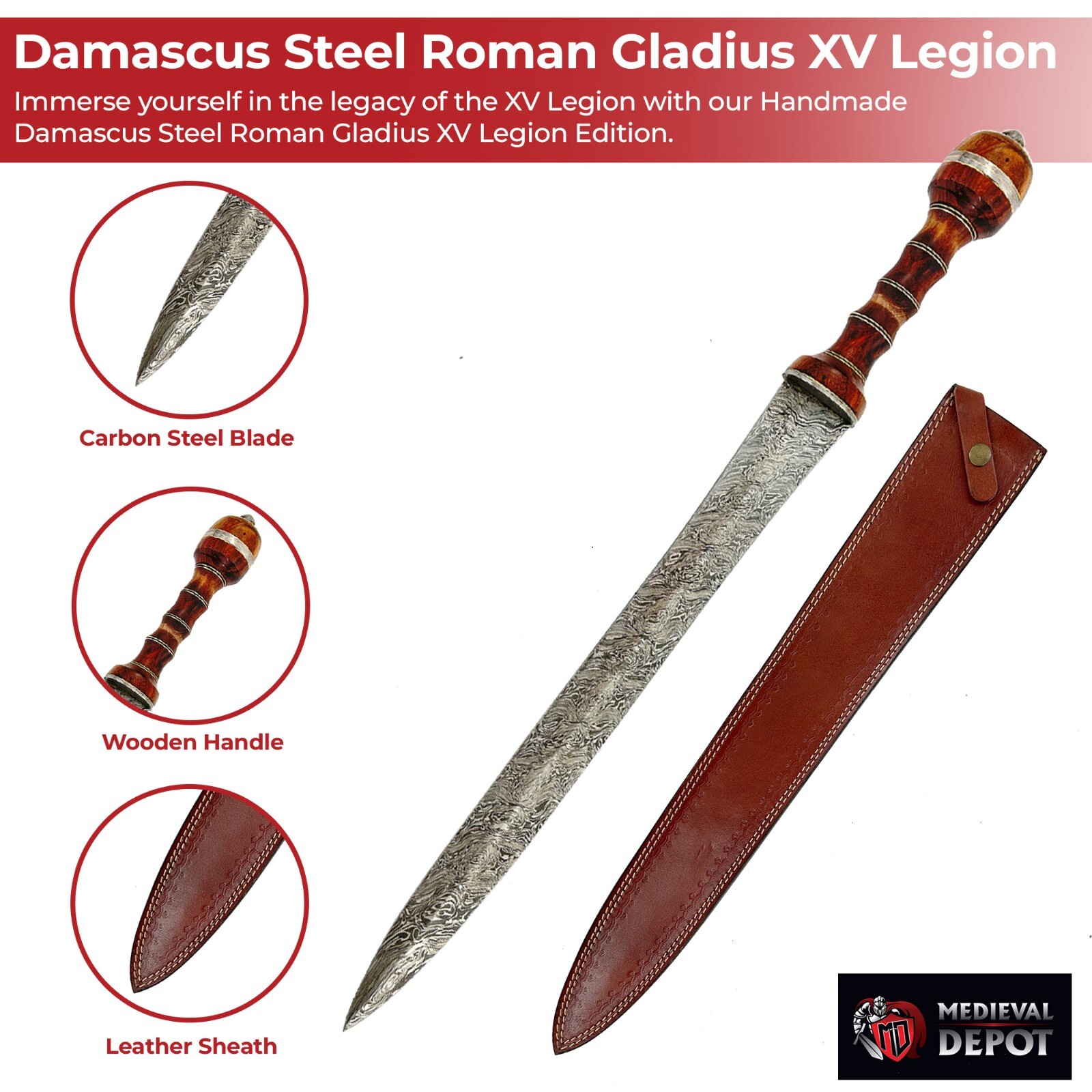 Legionnaire’s Legacy Handcrafted Damascus Steel Roman Gladius XV Edition Display