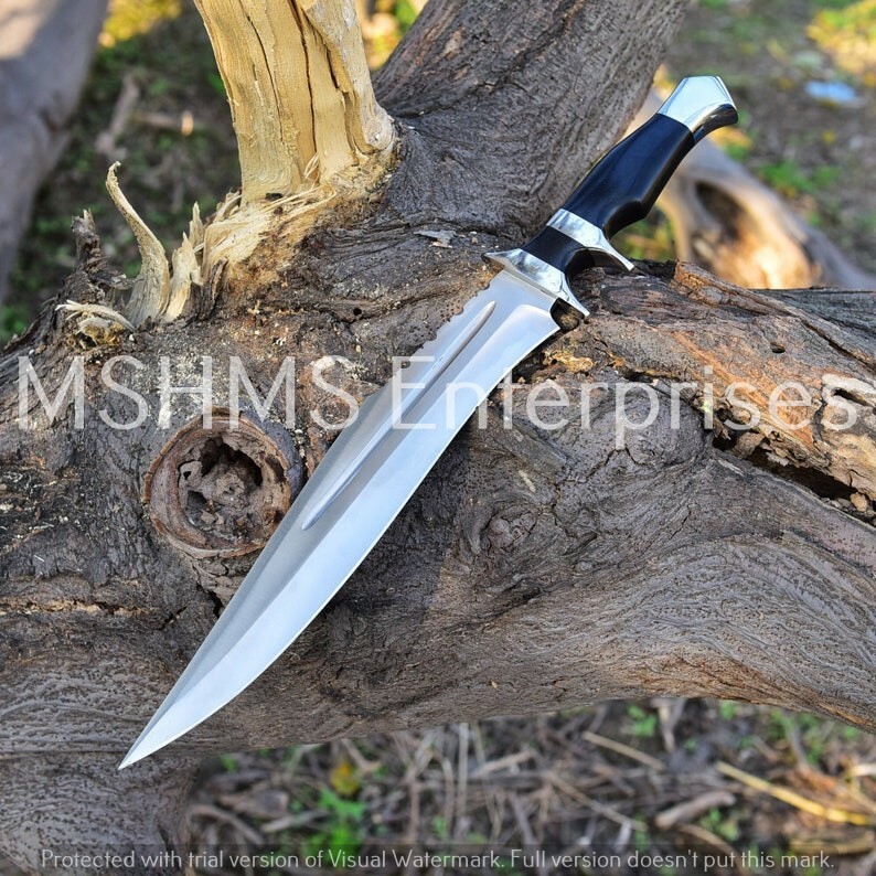 18 INCH HANDMADE D2 STEEL HUNTING HIGH POLISH BOWIE KNIFE W/SHEATH HORN HANDLE