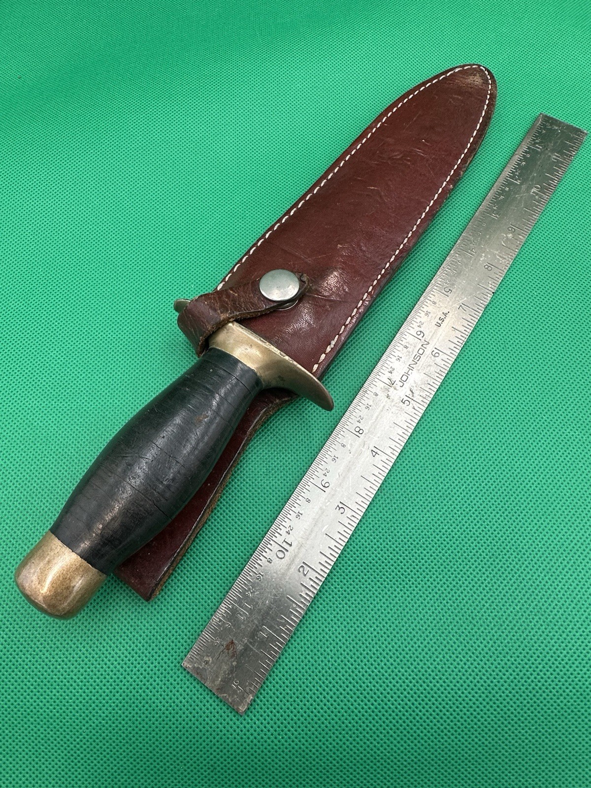 Vintage Italy Stiletto Double Edged Spear Point Fighting Knife With Sheath