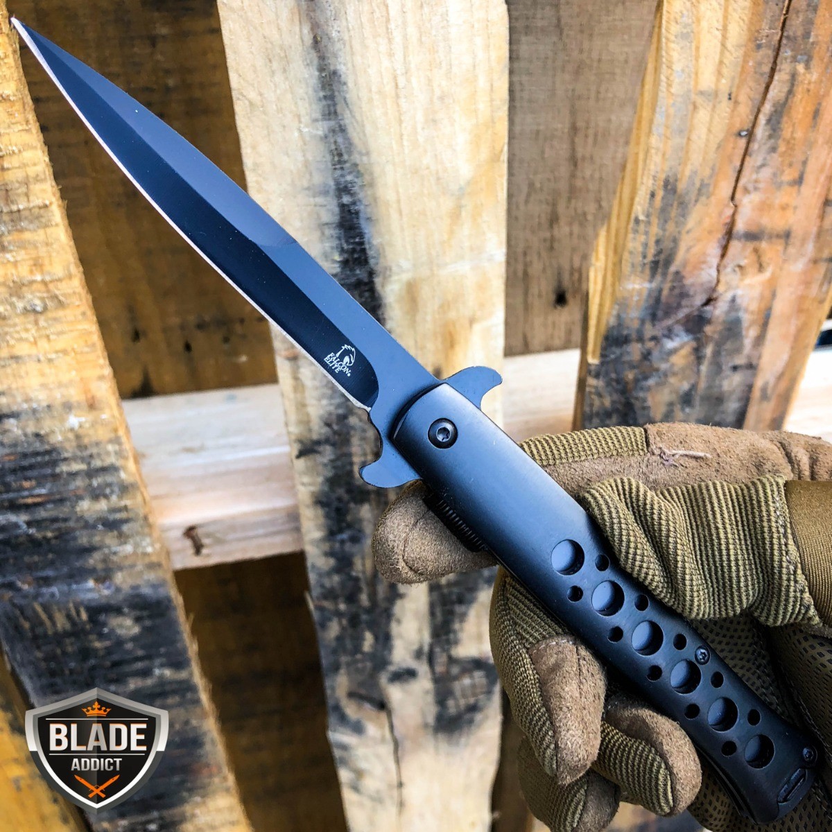 9″ SPRING ASSISTED TACTICAL STILETTO Folding POCKET KNIFE Blade Open Stainless