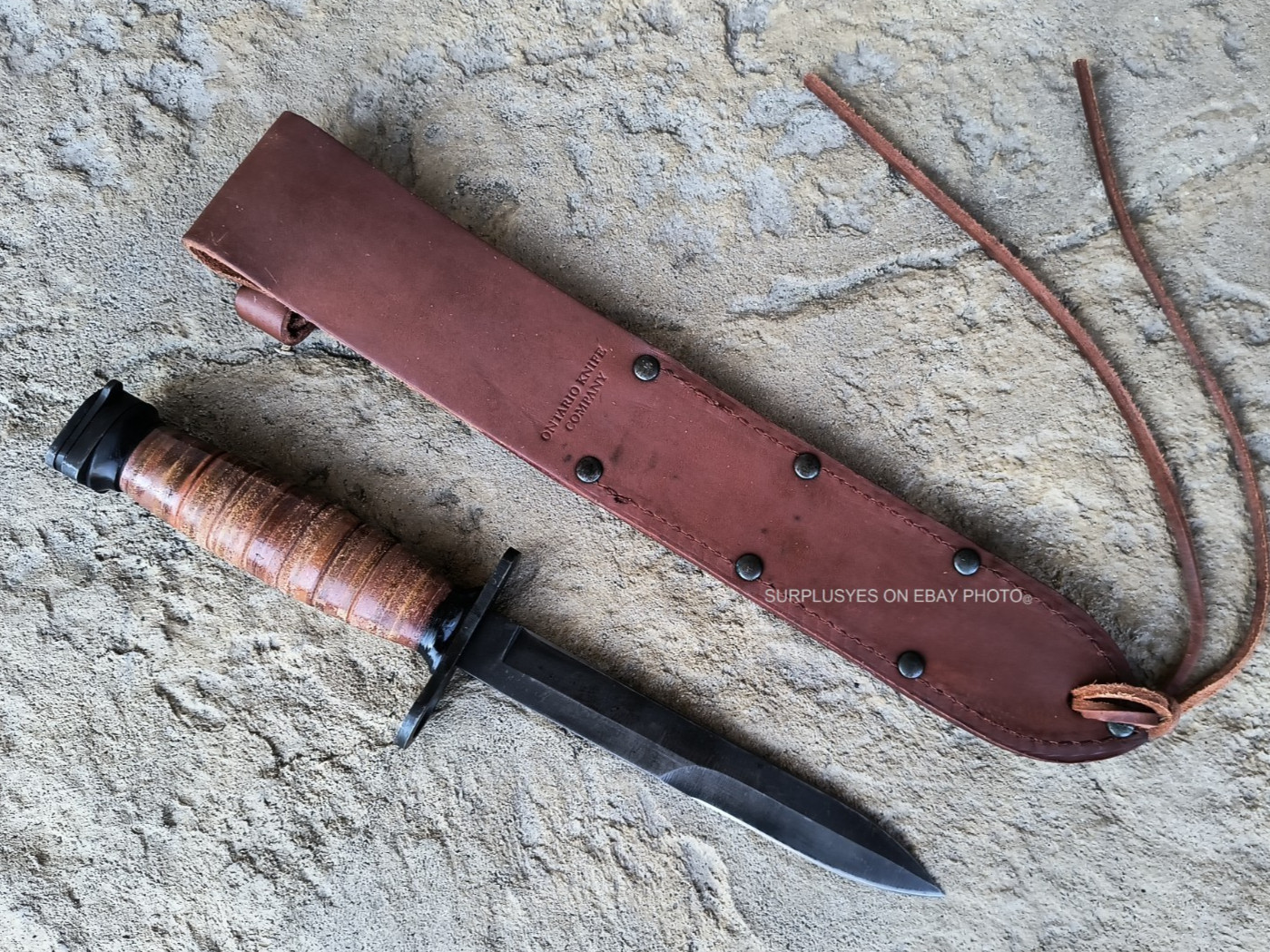WWII M3 Trench Knife Replica Stacked Leather Dagger + M8 Style Sheath NEW