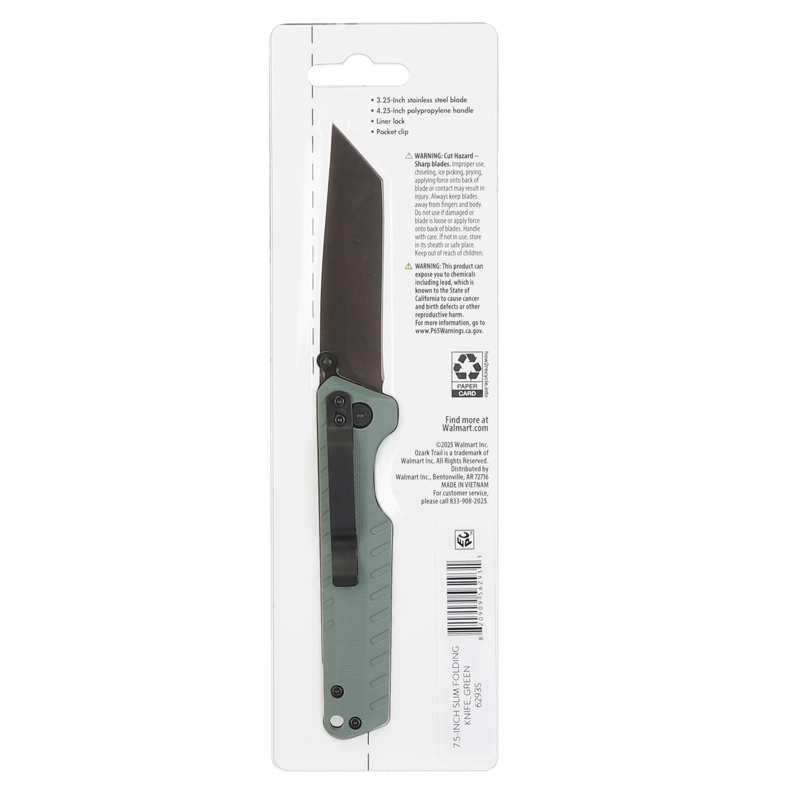 Ozark Trail Shadow 7.5 in Tanto Folding Knife, 3.25 in Stainless Steel