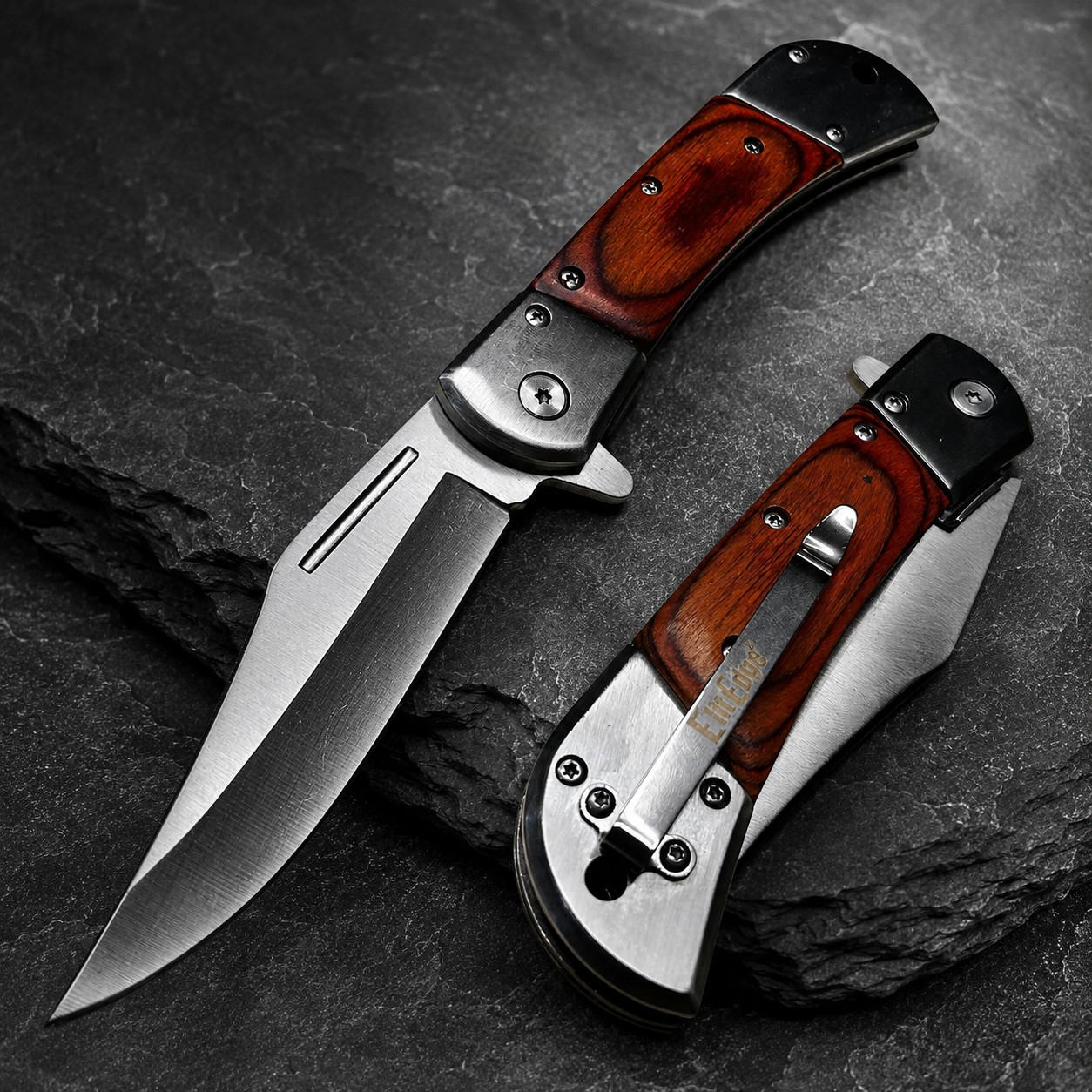 8.75” Wood Tactical Spring Assisted Open Blade Folding Pocket Knife Hunting -USA