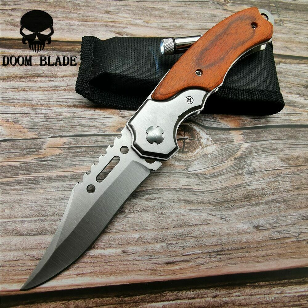 Assisted Blade Knives Pocket Tactical Folding Blade Knife Survival Hunting LED