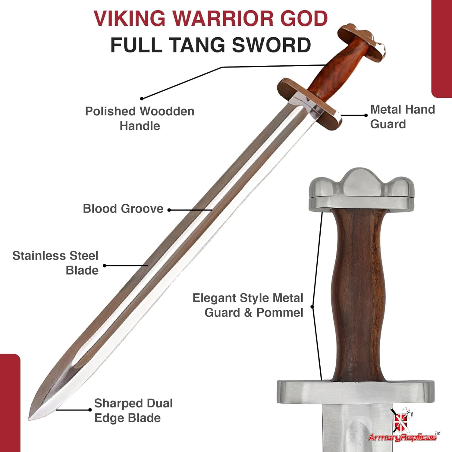 Full Tang Viking Sword w/ High Carbon Tempered Hand Forged Carbon Steel