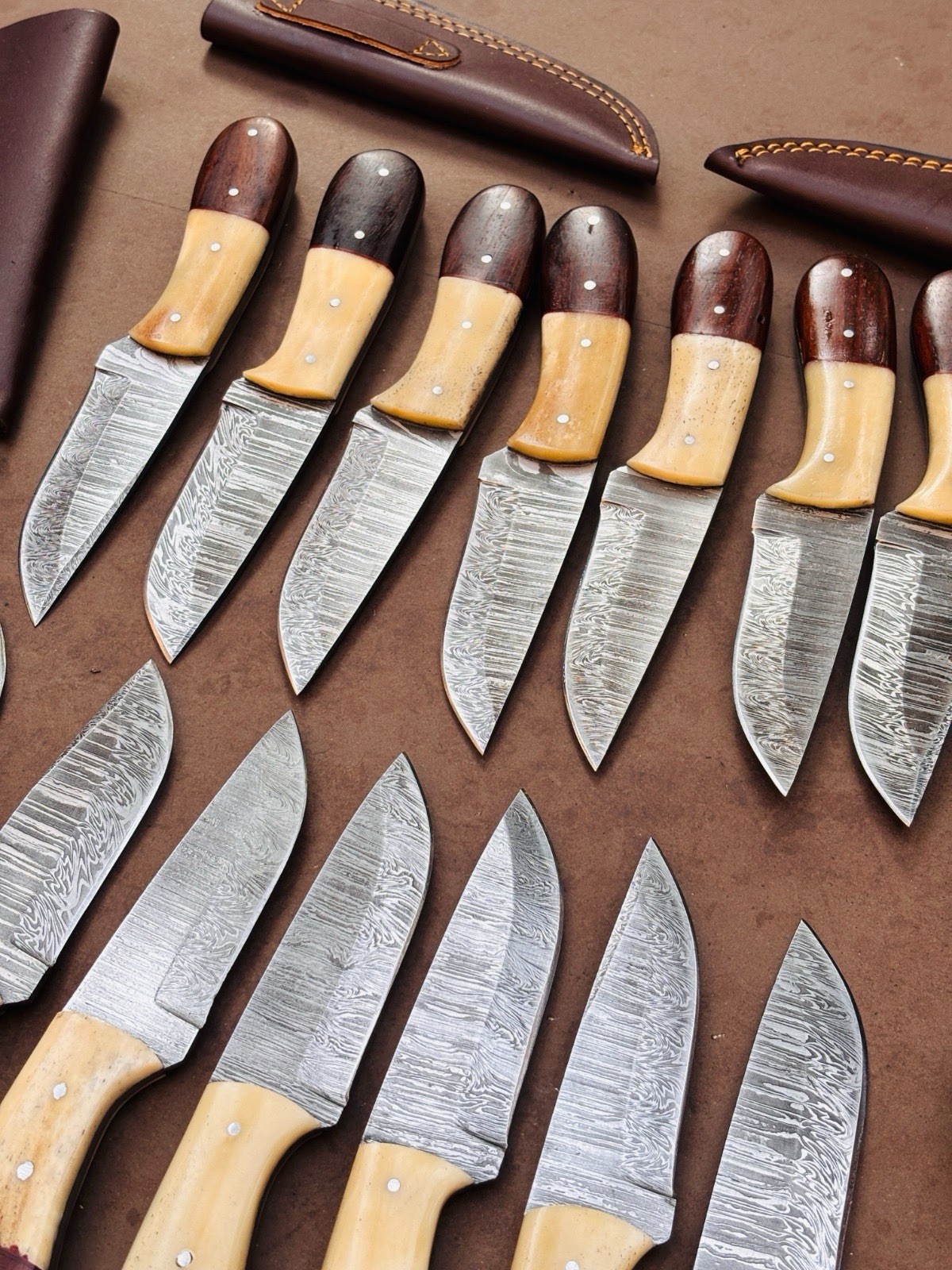 LOT OF 100 CUSTOM HANDMADE DAMASCUS STEEL HUNTING SKINNER KNIFE HANDLE BONE