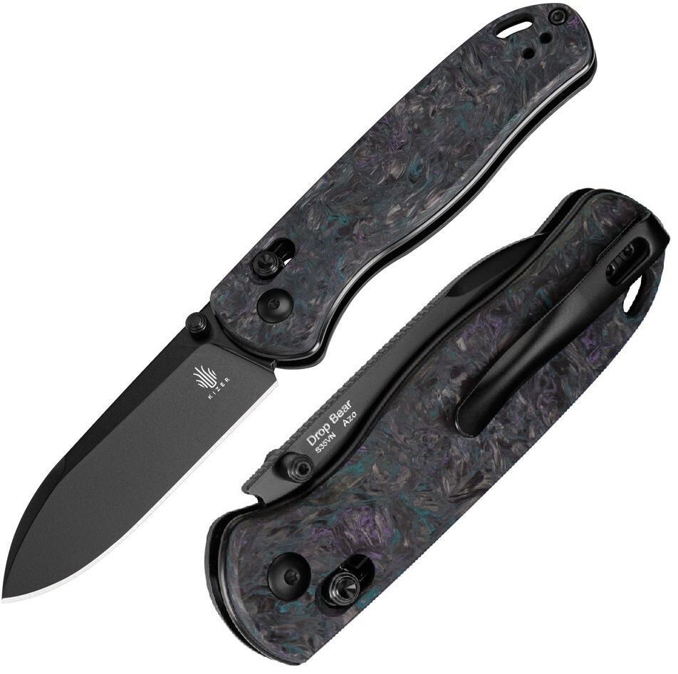 Kizer Cutlery Drop Bear Folding Knife 3″ S35VN Steel Blade Carbon Fiber Handle