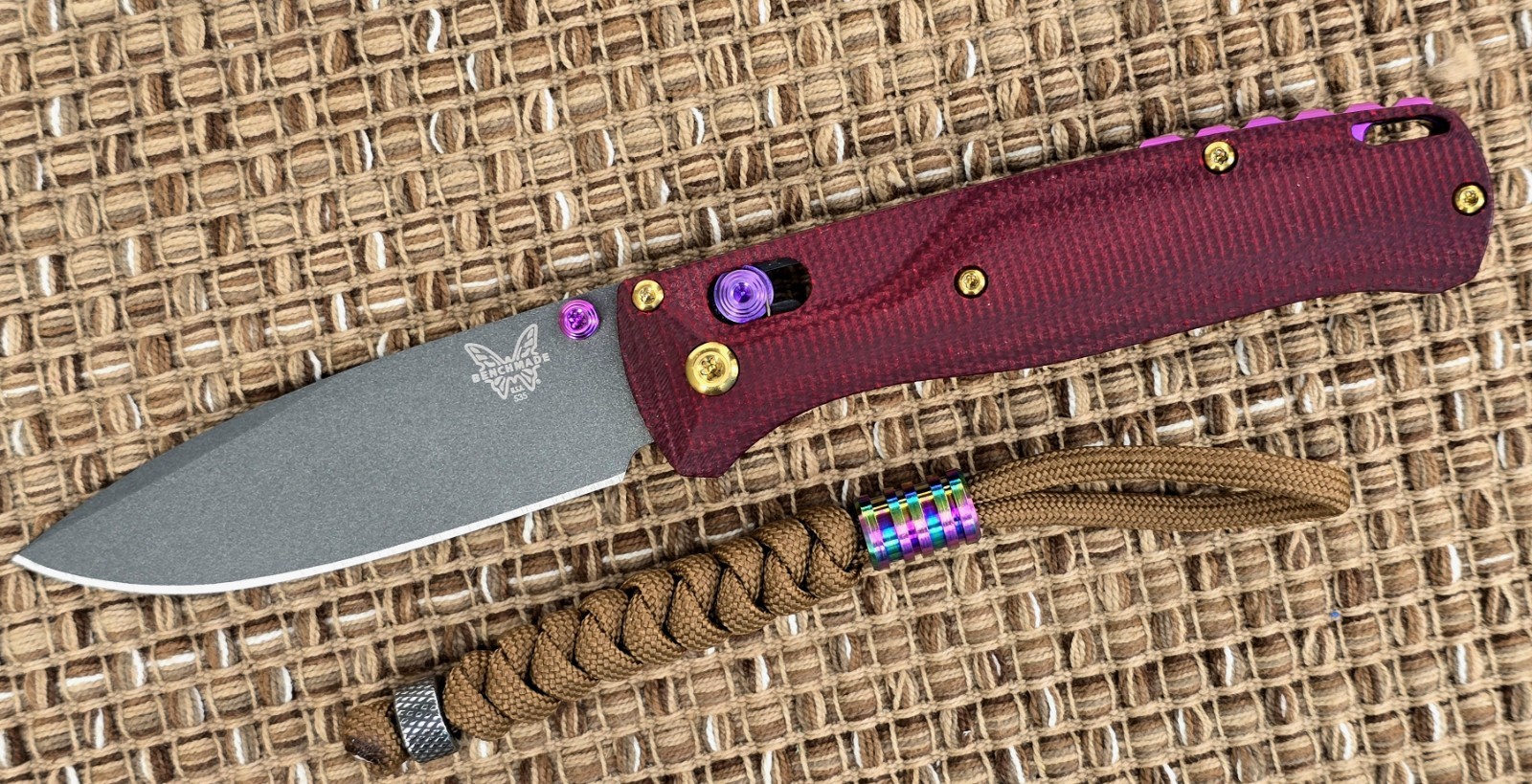 Benchmade 535GRY-1 Bugout – S30V 3.24″ Micarta CUSTOM «RED Velvet» + TITANIUM x5