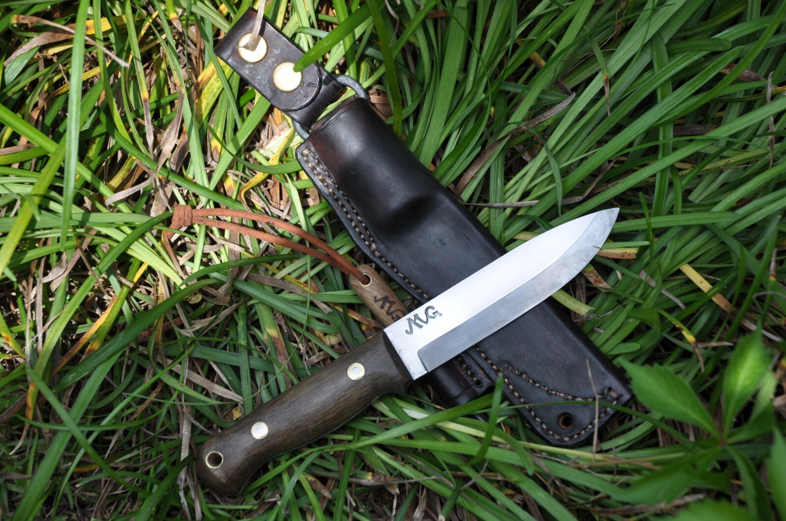 STRIKING MG Custom Knives MDL «Maximum» | Persimmon Handle | Leather Sheath USA