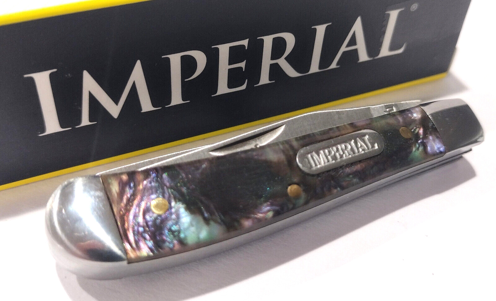 Imperial Schrade Abalone Swirl Celluloid 2 Blade Small Trapper Pocket Knife