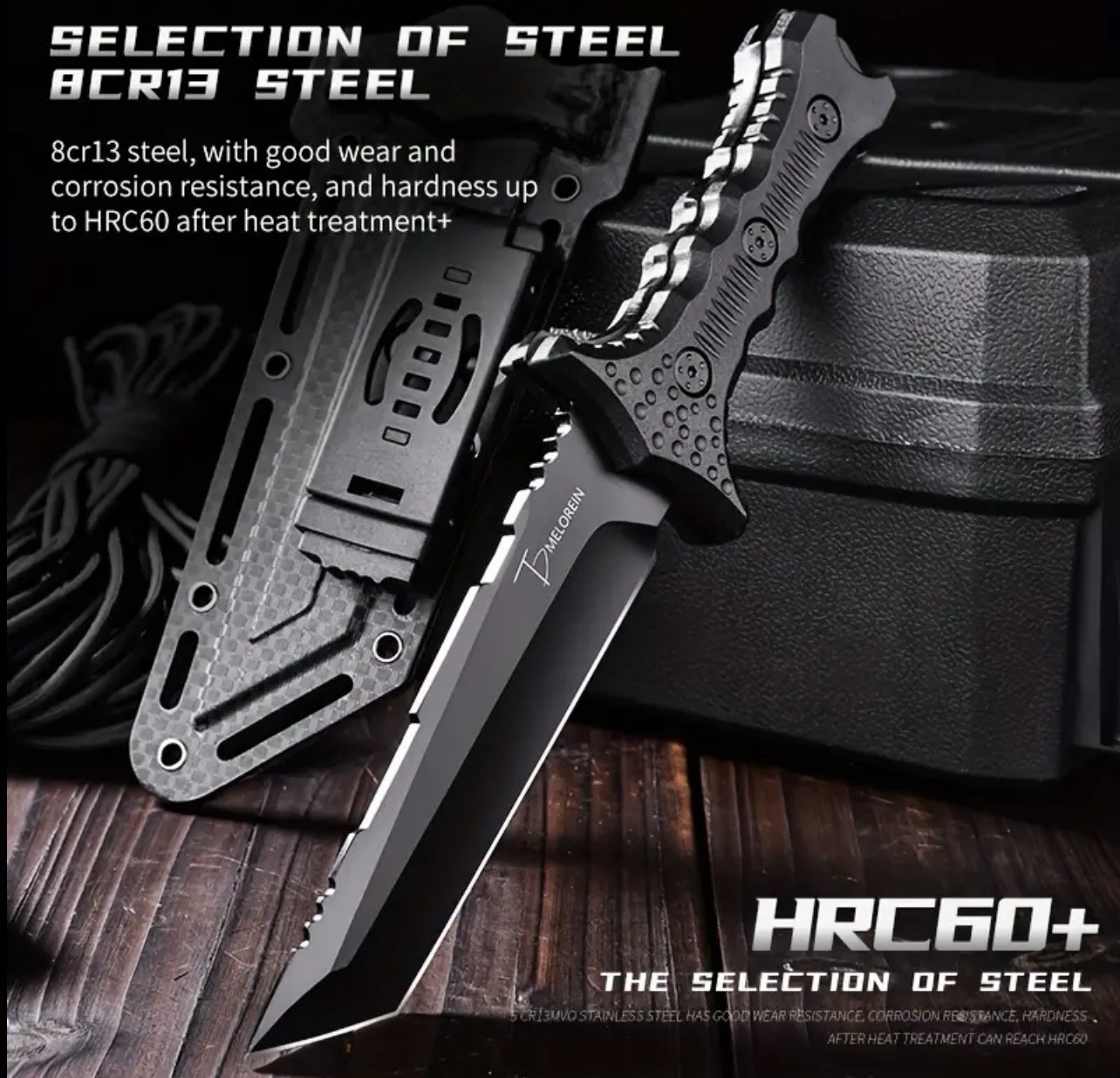 Tactical Knife Survival with Sheath Fixed Blade 8CR13 Steel Blade Hunting Knife