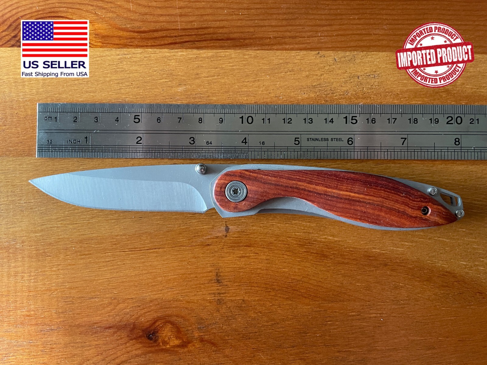 Spanish Navaja 3.14″ Tactical Pocket Knife Stainless 3CR13 Brown Wood US Seller