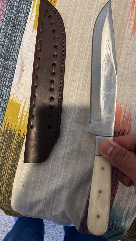 New Bone Handle English Style Bowie Hunting Knife with Leather Sheath Handmade