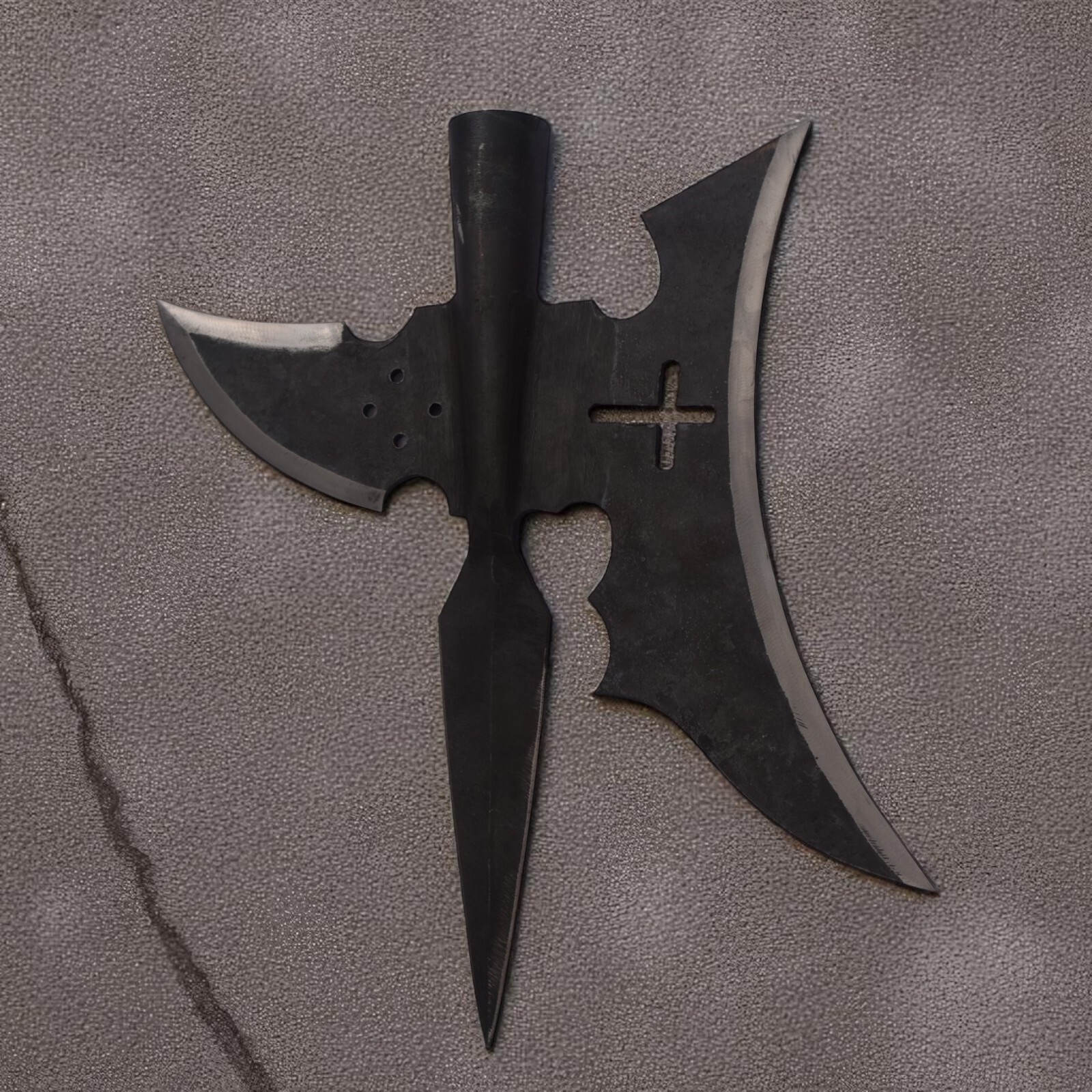18 Century Hand Forged Medieval Halberd With Cross Design.