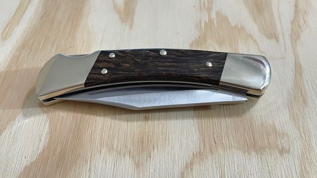 Buck 110USA Ebony WOOD Handle Folding Hunting Knife Lockback W/Leather Sheath-‘