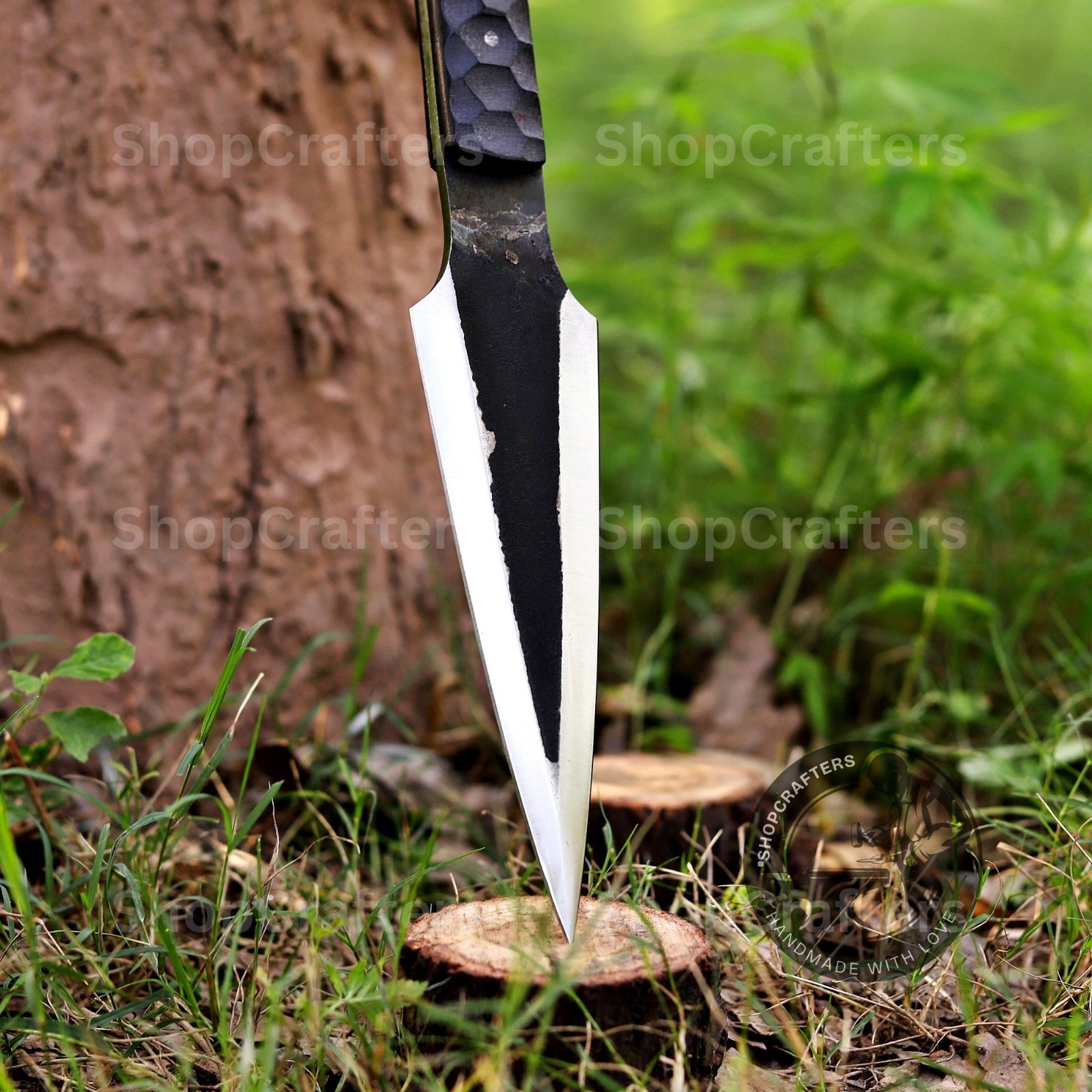 CUSTOM HANDMADE HIGH CARBON STEEL BOAR HUNTING SPEAR WITH LEATHER SHEATH