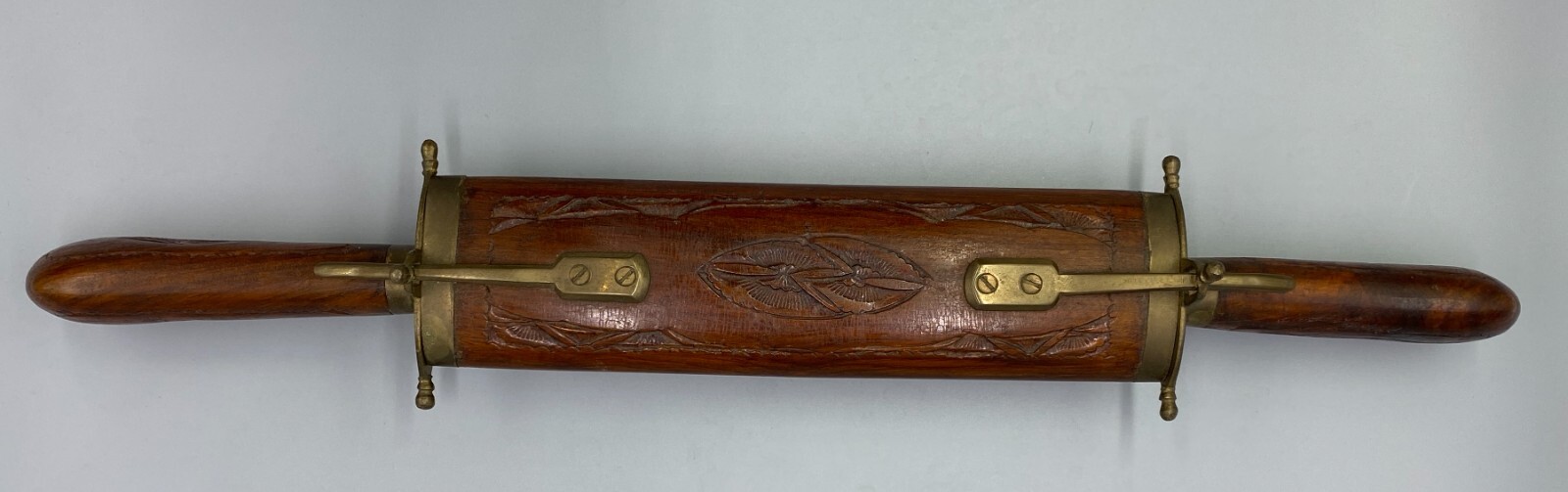 Vintage Indian knife and fork set wooden carved wood and brass trim