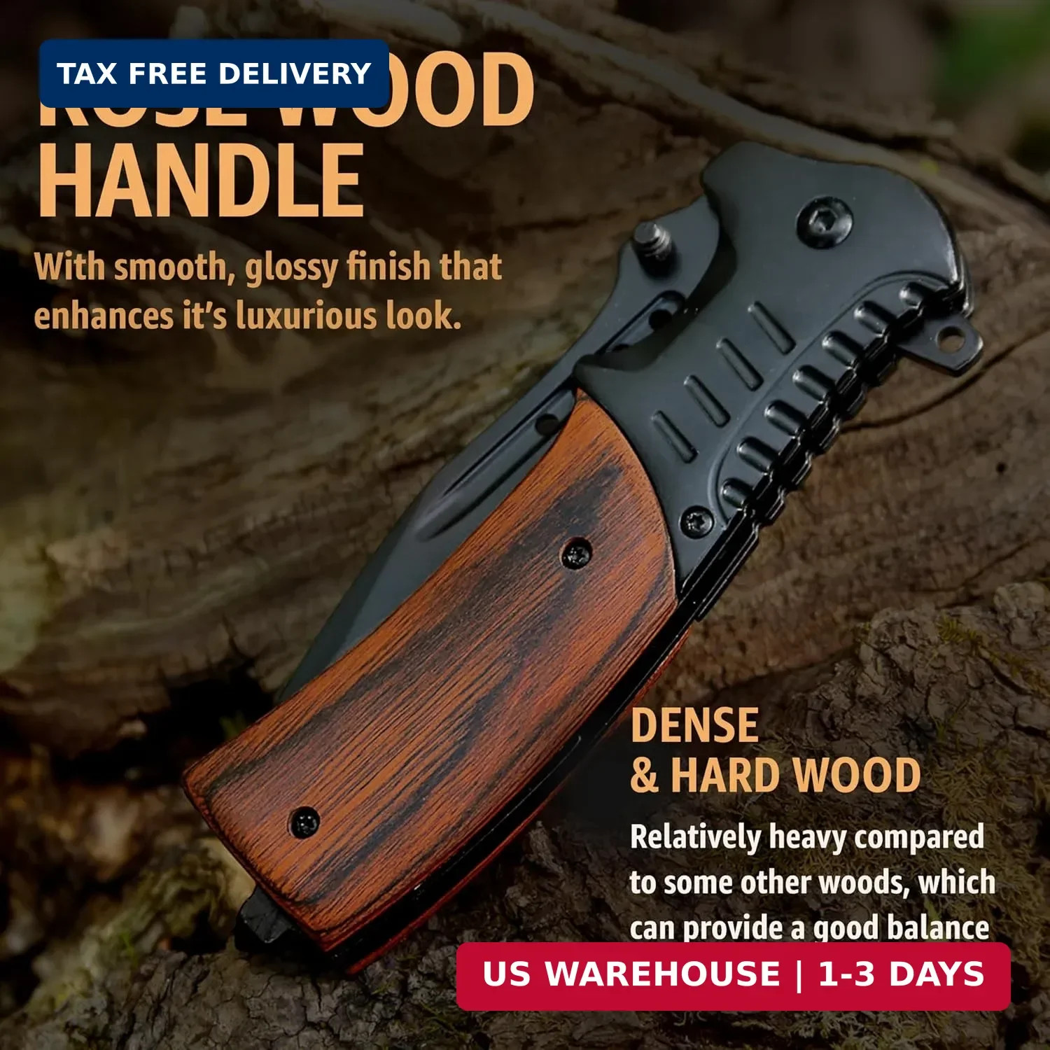 Pocket Knife for Men with Wood Handle & Glass Breaker & Pocket Clip – 3.66″ Shar