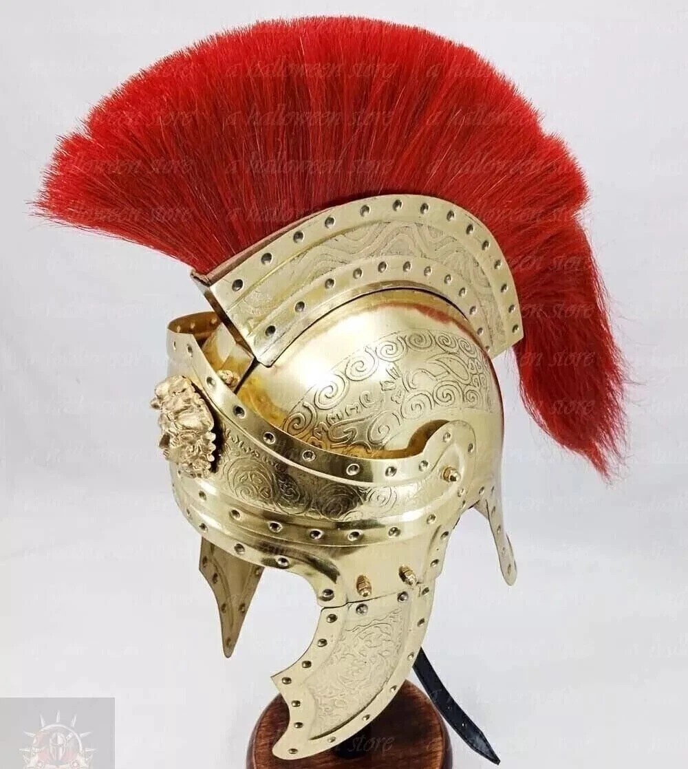Roman Centurion Helmet with Red Plume Greek Roman Engraved Design Helmet New