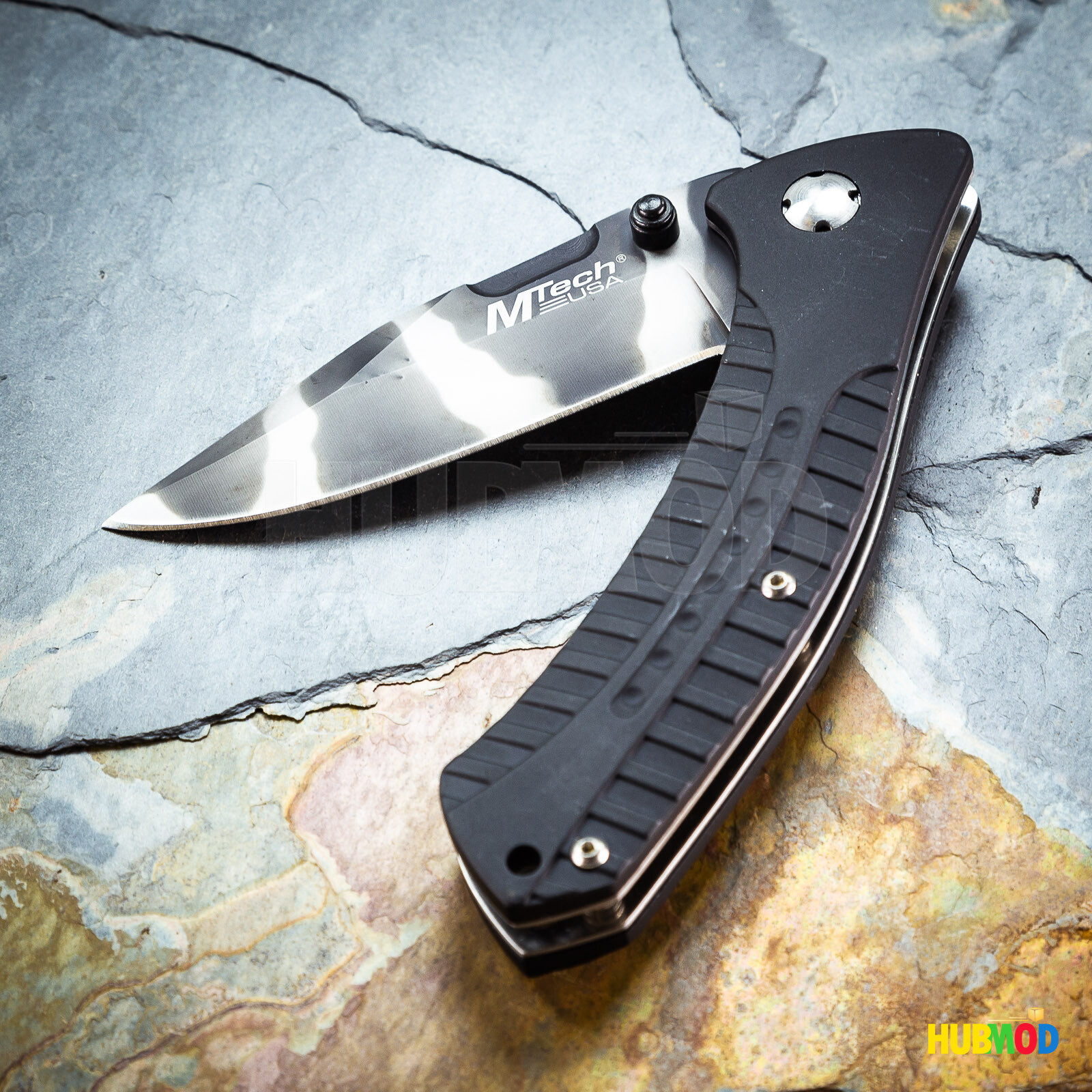 8″ MTech USA 440 Stainless Tactical Folding Knife Pocket Clip Black Silver Camo
