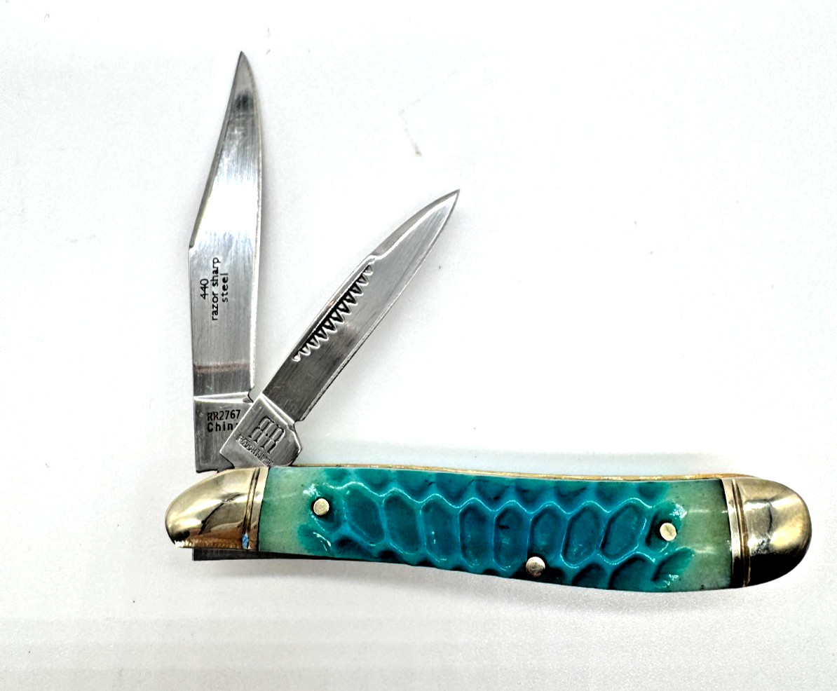 Rough Rider RR2767 Blue Dragon Peanut Knife Blue Jigged Bone 2 Blade NIB + BONUS