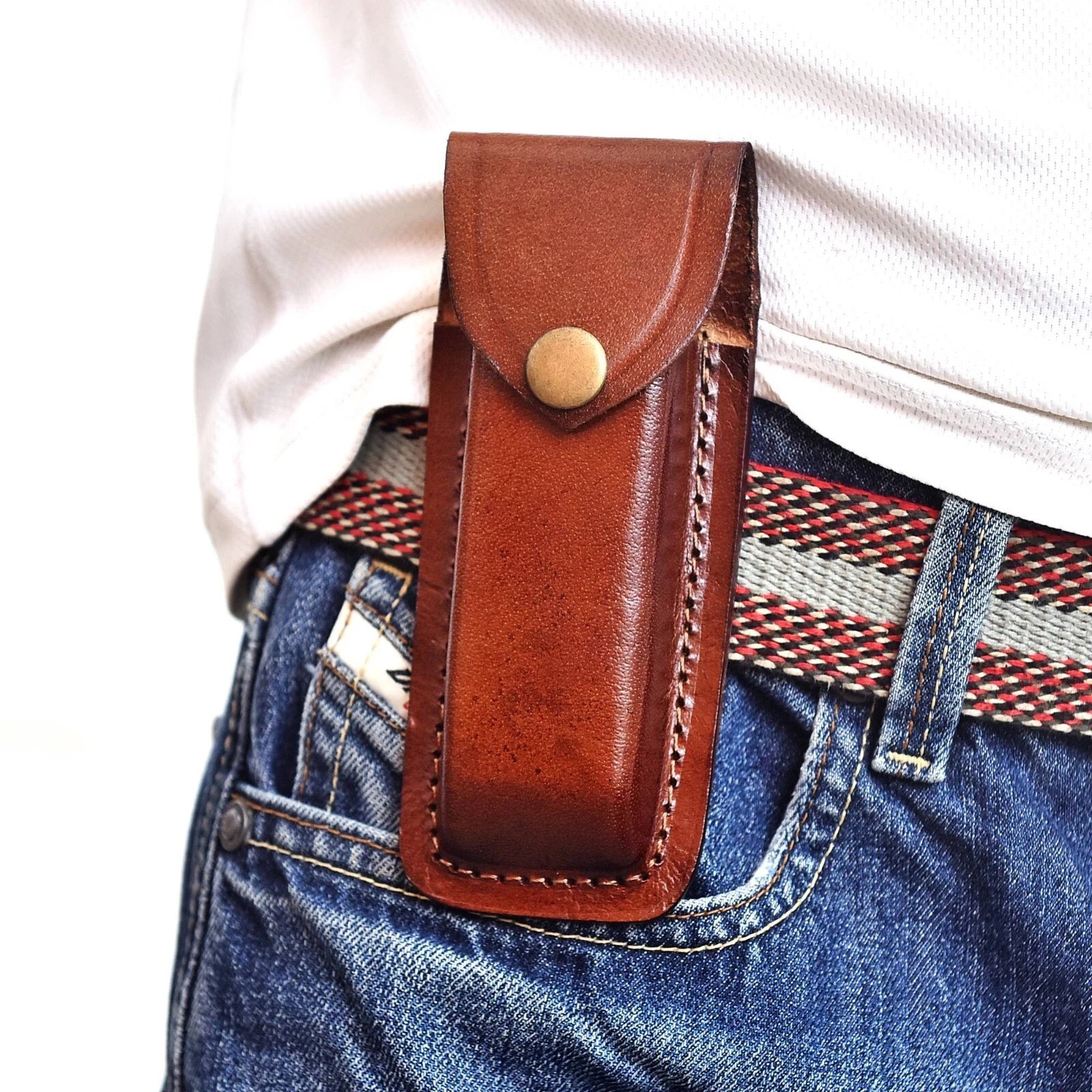 Custom Leather Vertical Sheath for Buck 110 Folding Knife 5.5″ Belt Pouch