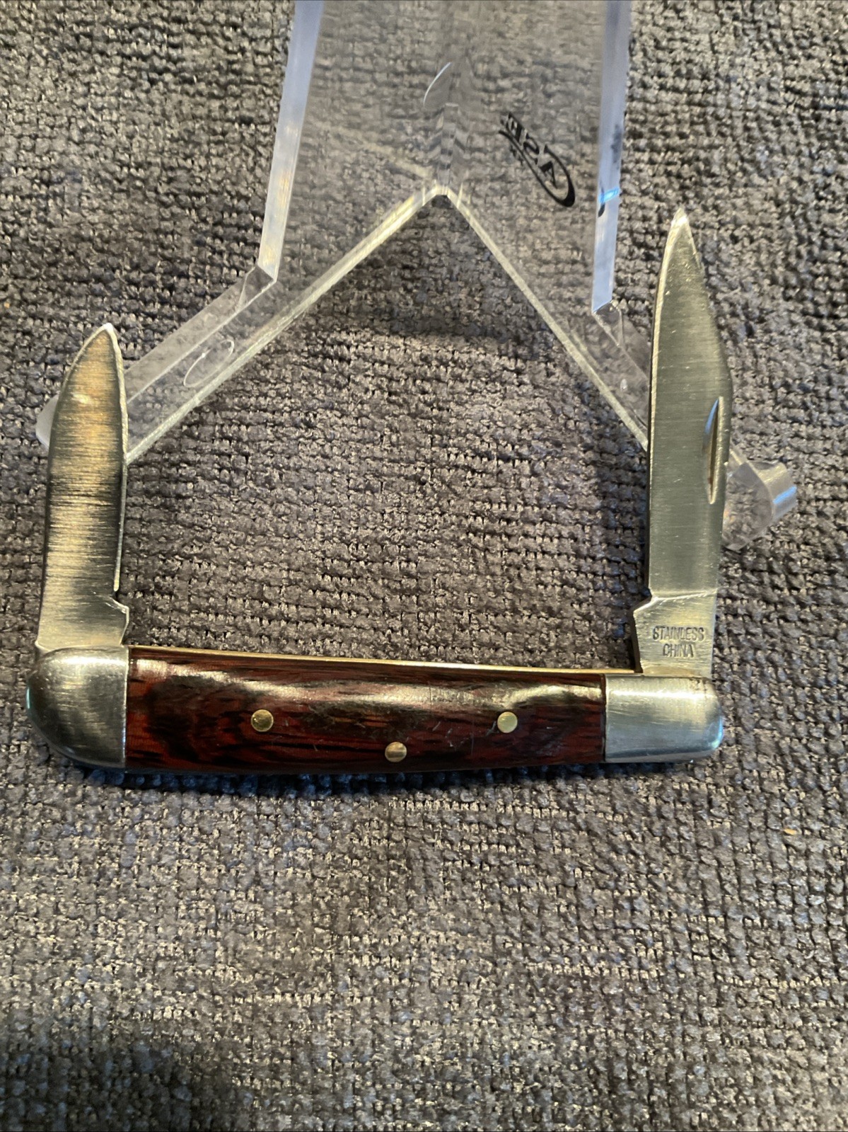 Small Pocketknife Unbranded 2 Blade SS Wood Scales 2 3/4” Closed,is Marked China