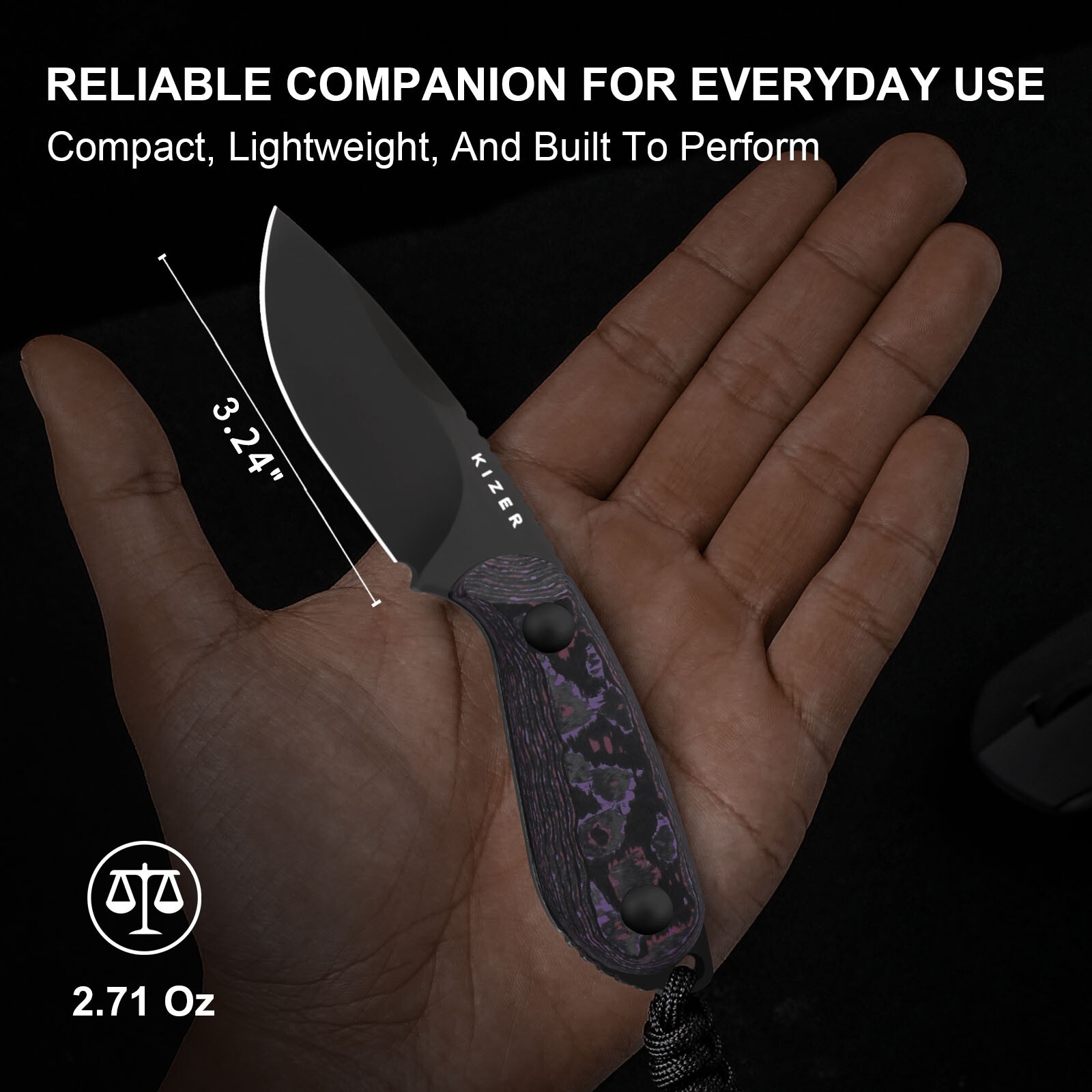 Kizer Buddy Fixed Knife Compact 4V Blade Fat Carbon Purple Haze Handle 1081A10